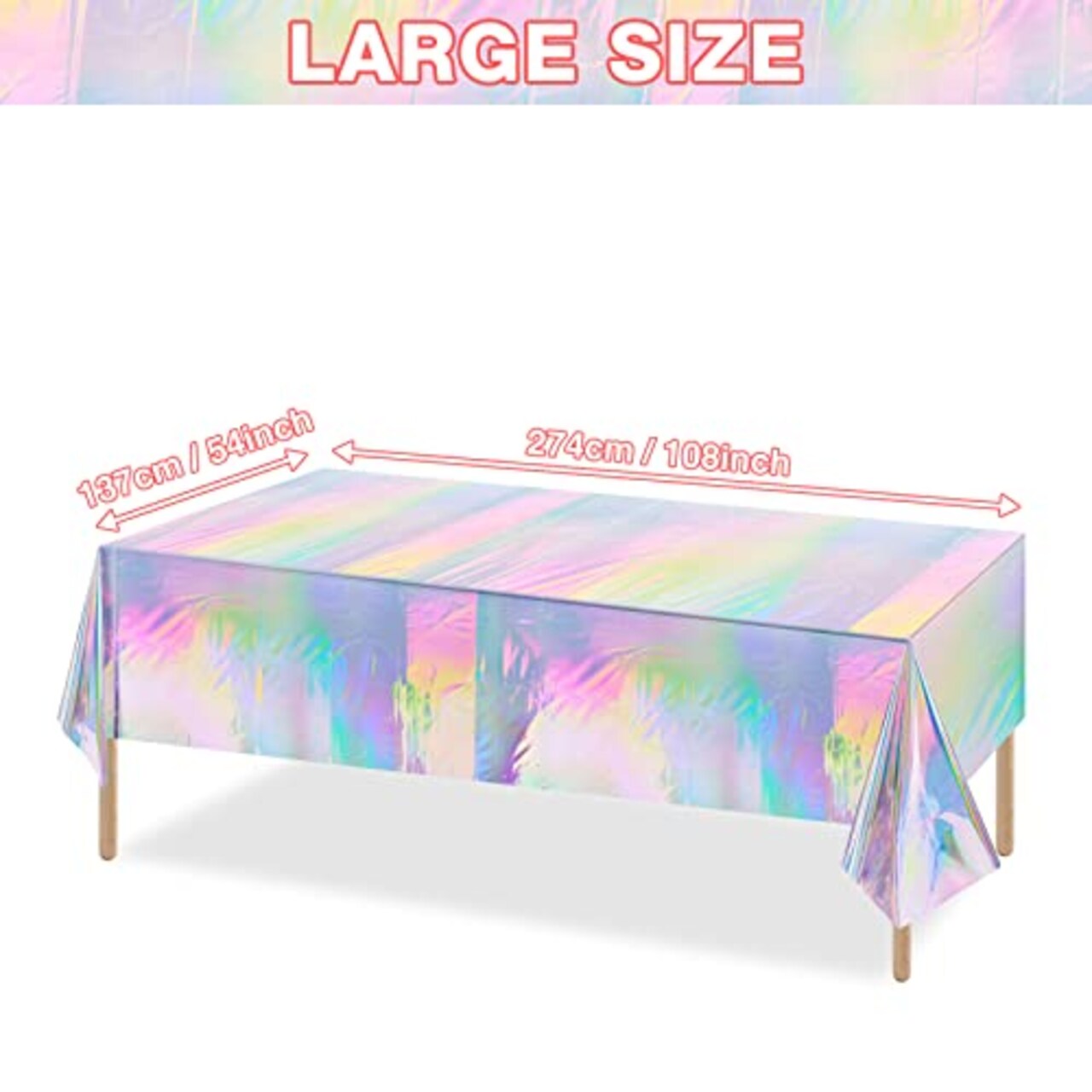 4-Pack Iridescent Plastic Tablecloths - Shiny Disposable Laser Rectangle Table Covers with Holographic Foil, Ideal for Parties, Birthdays, Bridal Showers, Weddings, and Christmas (54" x 108")
